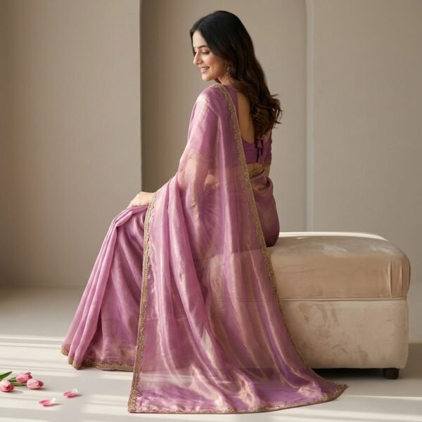 Purple Organza Silk Embellished Saree with Blouse