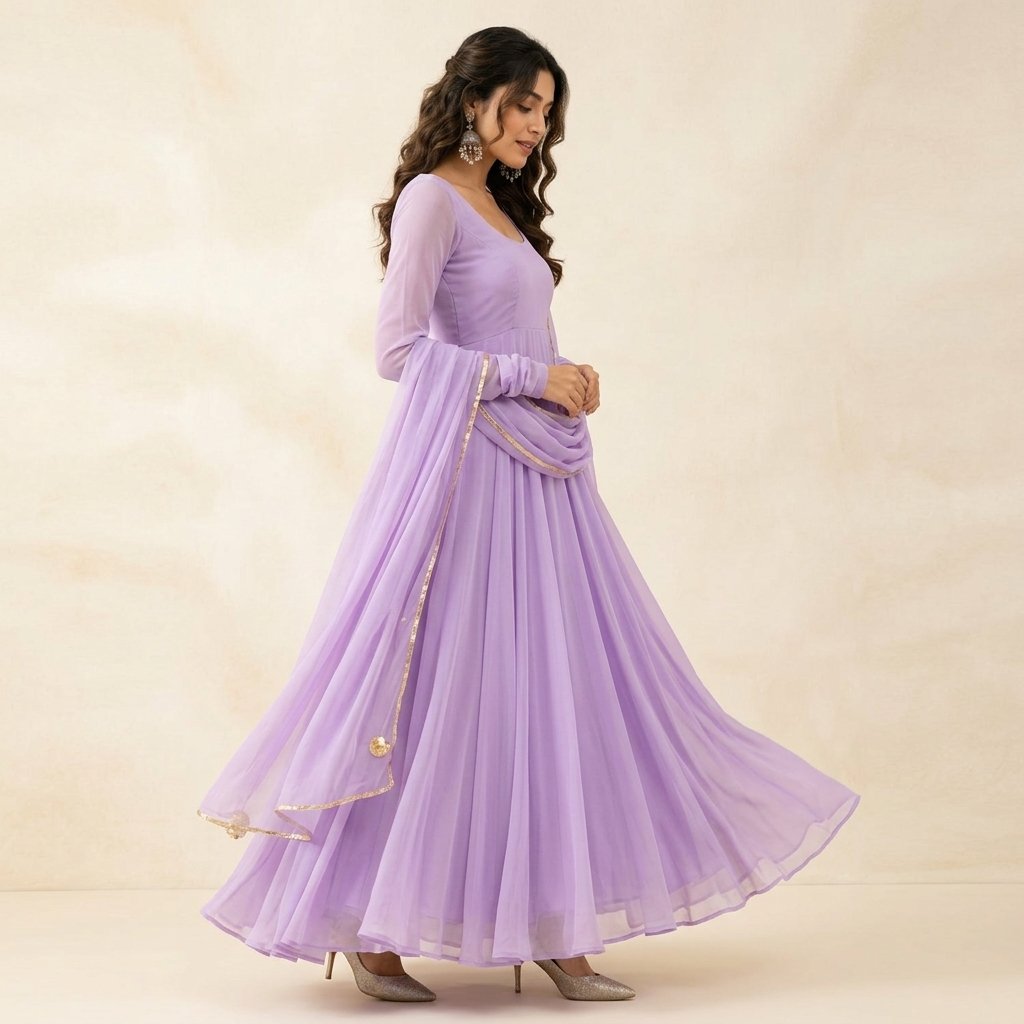 Lavender Georgette Flared Anarkali Gown for Women - Image 2