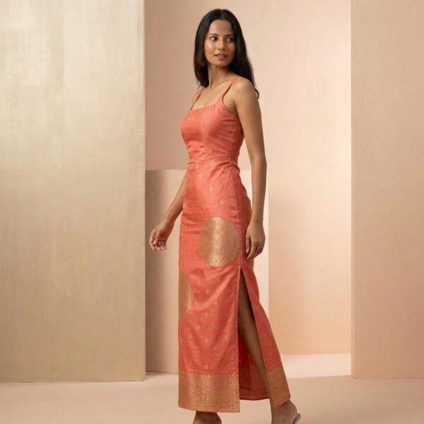 Coral Silk Festive Maxi Dress for Women