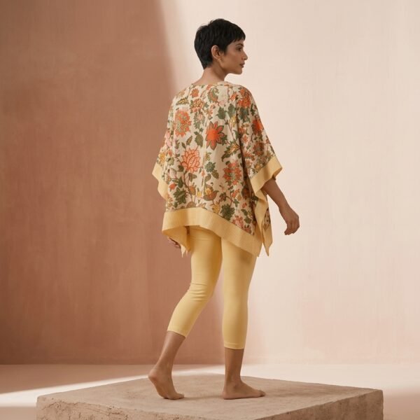 Beige Floral Print Oversized Poncho Top for Women