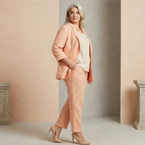 Peach Linen cotton Formal Blazer And Trouser Suit Set For Women
