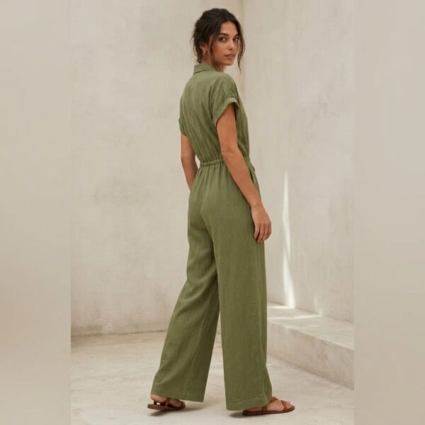 Olive Green Collared Button Down Jumpsuit for Women